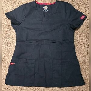 Dickies Black Scrub Top with Red Accent Trim